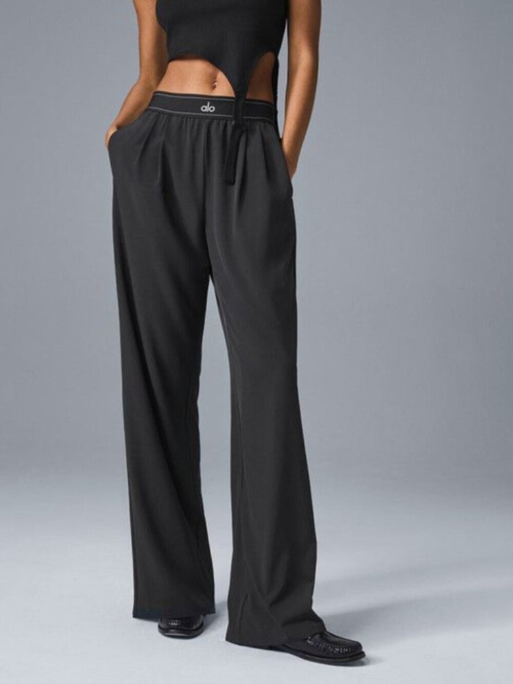 ALO Yoga New Regular Style Black Wide-Leg Suit Pants with Flow 🌙 for Women